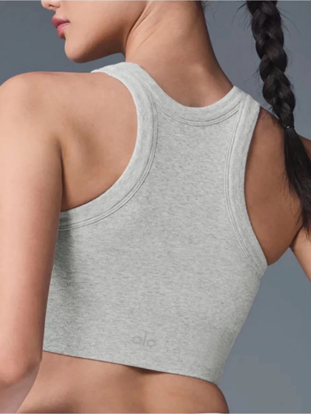 ALO Yoga Grey Ribbed High-Neck Crop Sports Bra